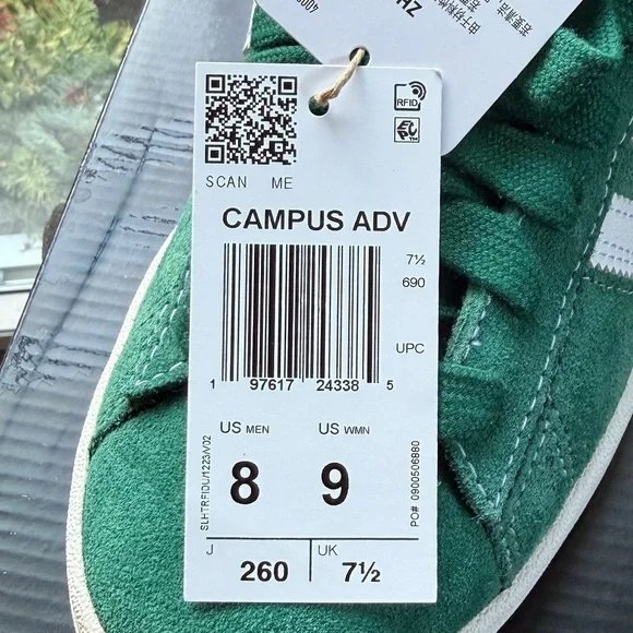 Adidas Campus ADV Green Suede Gum Sole Sneakers Unisex Women’s 9 / Men’s 8 NIB - Picture 11 of 12
